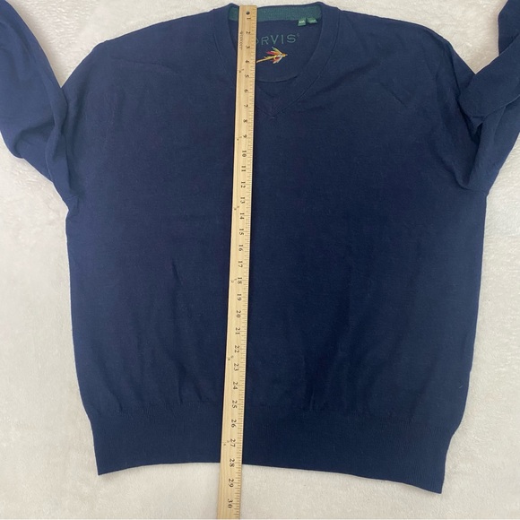 Orvis Mens 100% Merino Wool Sweater Navy Blue V-Neck Pullover Long Sleeve Sz XXL - Picture 8 of 9